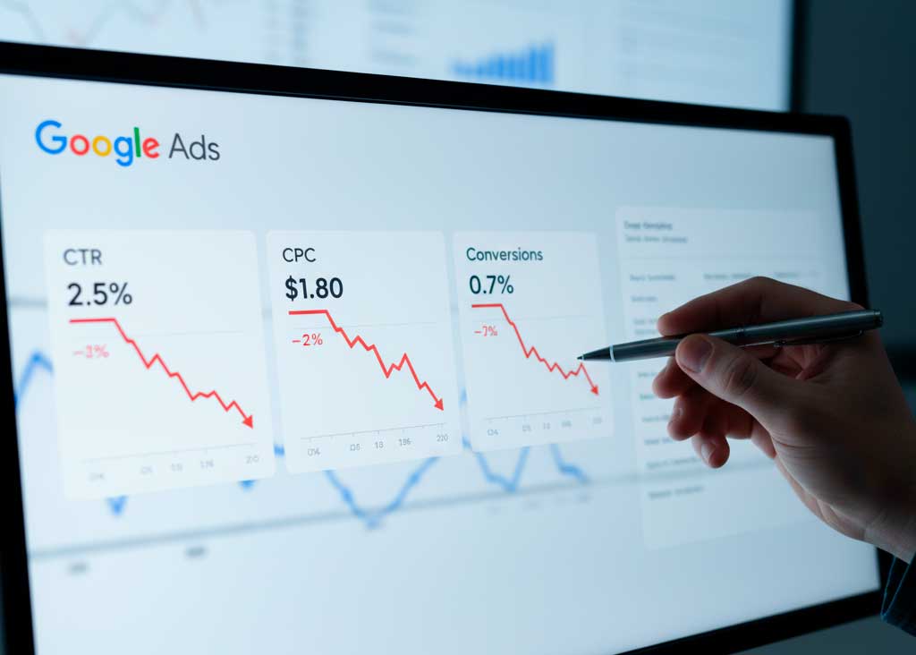 Gráfico de impresiones cayendo en cuenta Perú – Google Ads no funciona