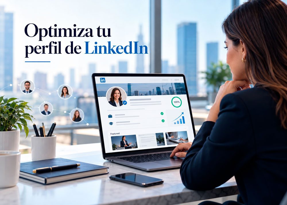 Profesional optimizando su perfil de LinkedIn para atraer clientes y oportunidades